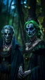 Placeholder: Halloween Cthulhu portrait of merciless medieval countess and her creepy sister, wearing the sickest makeup like the joker, full moon, in dark forest grove, down-light, shot on Hasselblad h6d-400c, zeiss prime lens, bokeh like f/0.8, tilt-shift lens 8k, high detail, smooth render, down-light, unreal engine, prize winning