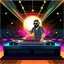 Placeholder: Dance hall ,dj play ,laser lights, disco ball, beard DJ play music with DJ desk,