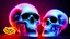 Placeholder: hundreds of anatomically correct, human skulls stacked into a wall unusual neon lighting, high octane, 64k, dystopian, vray, a picture of a dark, comedic, anatomically correct wall of colorful tightly packed skulls of varying sizes and expressions, photo-realistic, insanely meticulous, highly detailed,, 64k, dystopian, vray