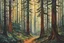 Placeholder: Painting of a lush haunted giant redwood forest , pierced by shafts of soft sunlight at dawn , in the Expressionist style of Egon Schiele, Oskar Kokoschka, and Franz Marc, in muted natural colors