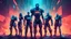 Placeholder: a digital illustration of the concept of "Team Humanity" standing strong against opposing forces, futuristic style, vibrant colors, medium shot, dynamic composition, digital art, sci-fi, cyberpunk, powerful, united, digital medium, trending on social media.