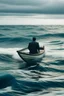 Placeholder: a man in row boat against the tied of the ocean