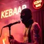 Placeholder: a very thin swedish man, with a skimask with only a hole for the mouth (no eyes), he is called "KEBAB MAN" performing at death metal club, his name is "KEBAB MAN" kebab rolls On stage, kebab Neon lights and smog, and "KEBAB MAN" big sign on the wall, kebab tribal tattooes, spinning kebab machines, flames and smoke, chaos, he singing with mic,
