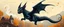 Placeholder: portrait of a shiny black dragon squirrel in autumn, flying above wooden castle, breathing smoke, book cover illustration, with swirly metallic wing border