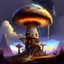 Placeholder: A fantabulous glowing, (((mushroom tower house))) erected atop a (tall geologic pillar), surrounded by uncanny imaginative ((( spiraling skies))), offset by the stark hues of a (nebulous space scape), . captured by the hand a skilled master painter with a focus on (softly textured compositions and voluminous lighting).