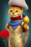 Placeholder: Der kleine Prinz als Katze mit Rose in der Pfote. kleiner Fuchs sitzt daneben