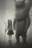 Placeholder: cute girl and litlle monster, Style John Kenn Mortensen,