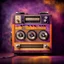 Placeholder: Hyper Realistic Photographic View Of a Vintage Music-Tape-Recorder with groovy multicolored-Dark-Grungy-background (Orange, Yellow, Purple, Maroon & Golden).