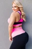 Placeholder: Curvy mom with blonde hair dressed in yoga clothes, high resolution, 8 k, 4 k, insane detail, photo - realistic, touched up