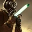 Placeholder: Steam punk,Alien, gas mask, laser rifle, hands, metal, mars, gyro, female,8k,