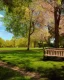 Placeholder: park fantastic dream, park bench, trees, birds, sunshine, pastel colors, detailed, soft , focus,