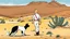 Placeholder: Tintin and his dog in the desert