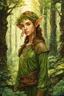 Placeholder: create an oil and watercolor full body portrait of a young, nomadic forest elf female fantasy art character, with highly detailed, sharply lined facial features, in the deep forest of Brokilon , finely inked, 4k in the style of Maxfield Parrish