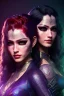 Placeholder: Matrix twins, 4k resolution, intricate details, ornate details, soft lighting, vibrant colors, retroanime, masterpiece, intricate eyeliner, dark eyeshadow, eyes, intricate tattoos, natural background, fae, sidhe