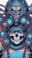 Placeholder: a close up of a person with a skull on their head, blue and black colors, anime skull portrait man, scary detailed art in color, hiroyuki-mitsume takahashi, nychos art aesthetic, half man half skeleton, anime cyberpunk art, colored manga art, rossdraws pastel vibrant, hot colors. insanely detailed, beautiful anime portrait, stunning anime face portrait, scary art in color