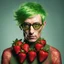 Placeholder: the infamous mutant strawberry-man with green pixie-cut hair, extreme reality,