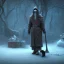 Placeholder: robed Grim Reaper behind sad, abandoned, dog chained to a tree, house in distance, winter, loneliness, 8k resolution, high-quality, fine-detail, iridescent, intricate, digital art, detailed matte, volumetric lighting, illustration, 3D octane render, brian froud, howard lyon, selina french, anna dittmann, annie stokes, lisa parker, greg rutowski