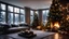 Placeholder: darkness,photoreal, christmas decoration in the big living room , adorned with twinkling lights, in the living room,next to the fireplace,large windows with snowy firs outside,christmas decoration,lights off,cozy,calm,high-quality photograph,photorealistic, shot on Hasselblad h6d-400c, zeiss prime lens, bokeh like f/0.8, tilt-shift lens 8k, high detail, smooth render, unreal engine 5, cinema 4d, HDR, dust effect, vivid colors,night