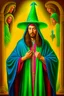 Placeholder: Jesus puts on his robe and Wizard Hat, pop surrealism