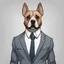 Placeholder: make one realistic business dog that are made of shapes and have a suit on