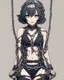 Placeholder: Anime girl crushed with chain body holding long chains dieselpunk, fullbody, style Papercut.