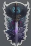 Placeholder: In the foreground, a long, powerful and majestic sword like epic fantasy stories. In the background, beautiful flowers and two big evil dark wings. In a dark, gothic but romantic fantasy style. make it for a sticker.