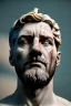 Placeholder: Ultra Realistic image, classical renaissance sculpture, white marble material, Lionel Messi, emperor style, gold Laurel leaves crown, chisel style, emperor, waist up portrait, epic, celestial, cinematic lighting, God light, god rays, 4k resolution, smooth details, ornate details, soft lighting, unreal engine 5, sky background.