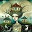 Placeholder: Intricately textured Amanda Clark, Catrin Welz-Stein, Zdzisław Beksiński and Dee Nickerson style mix, iridescent pastel colours; "Whimsical, bizarre, twisted, bending house on a flowering meadow, branches growing from roof, fences, many sheep," watercolor painting, meticulous detail with fine pen strokes, intricate patterns, fantasy landscape elements, fractals, dreamlike atmosphere, imaginative composition, artistic interpretation by SK, intricate linework, organic textures, sunny lighting.