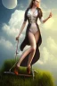 Placeholder: dressed woman on the ladder above clouds