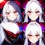 Placeholder: Clear focus, 8k, vampire girl, high quality, detailed, white hair, red eyes, beautiful lighting, vibrant colors, nervous, smile