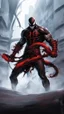 Placeholder: Venom symbiote with kratos Beard and red tattoos and Clothes, holding blade of choice