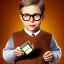 Placeholder: Peter Billingsley chubby kid Tortoise-shell glasses, Holding a ((Dark red barsoap)) in his hand, brown argyle sweater