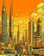 Placeholder: A tan city with tall buildings and a nuclear plant in pop art style