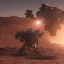 Placeholder: Armored Core machine robot fights another Armored Core fly in the sky in the desert with the ocean where you can see the space in the sky with the twilight on the horizon, 4k resolution