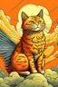 Placeholder: orange cat with stripes in heaven with wings and a marvel art style A4 format