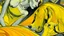 Placeholder: Close-up of a painting of a dog, lying in a void, figure drawing, yellow charcoal, color burn, by Ernő Grünbaum, stylized graphic novel, Cartier, centaur, in 1995, human woman, by Carlo Carrà, Kirchner