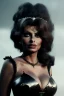 Placeholder: young sophia loren as evil queen in black leather, angry, stern look, volumetric lighting, particales,highly detailed,cinematic, deep colours,8