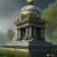 Placeholder: Monument, city centre, statue on top, overgrown, realistic, highly detailed