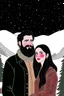 Placeholder: Mountain Christmas scene, dark haired couple, man with black beard