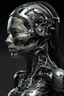 Placeholder: Cyborg female evolving | flesh is growing absorbing the Metal | concrete floor | detailed | fine art | highly detailed | smooth | sharp focus | ultra realistic | full body portrait view, Mysterious, white metal