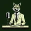 Placeholder: Hyena in a suit and tie, as an announcer sitting at the transmission table with a microphone presenting a newscast. Sandro Botticelli style. Ultra quality