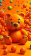 Placeholder: A photo realistic seamless cute teddy bear,jack-in-the-box,candy punk character, Disneyland natural, pop, poo,bubble orange background