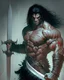 Placeholder: human berserker meaty black hair big greatsword