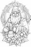 Placeholder: outline art for cute Christmas coloring pages with Santa Claus and Christmas Ornaments, white background, skitch style, full body, only use outline, mandala style, clean line art, white background, no shadows and clean and well outline