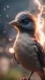 Placeholder: smoking bird getting hit by lightening, with big disturbed eyes,bokeh like f/0.8, tilt-shift lens 8k, high detail, smooth render, down-light, unreal engine, prize winning