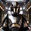 Placeholder: star wars bald male corellian pilot wearing pearlescent black and gunmetal grey First Order special forces heavy assault armor and helmet with gold trim inside the jedi temple, centered portrait, hyperdetailed, dynamic lighting, hyperdetailed background, 8k resolution, volumetric lighting, light skin, fully symmetric details