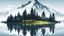 Placeholder: A fir forest in front of a lake,a mountain behind it,reflections, vector