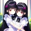 Placeholder: Clear focus, 8k, beautiful lighting, vibrant colors, girl, black hair, long hair, red eyes, loli, maid, twins,