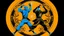Placeholder: An image of two wushu fighters fighting in a black, orange, and blue color scheme with yang and yang symbols above their heads.