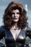 Placeholder: younger Rene Russo as evil queen in leather, cleavage, angry, stern look, unreal 5, octane render,cinema4d, dynamic lighting, dramatic lighting, 4k, redshift render, highly detailed, hyper realistic